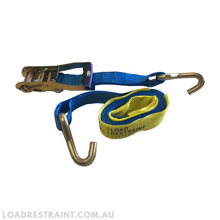 Ratchet Tie Down 50mm X 3 5mtr Lc 2500kg With 16mm Heavy Duty Single J Hook Load Restraint